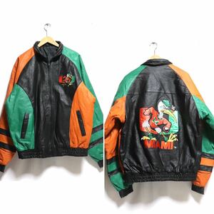 希少【VINTAGE MIAMI HURRICANES/刺繍 レザージャケット スタジャン/ジャケット ブルゾン/マイアミ ハリケーンズ/nfl 