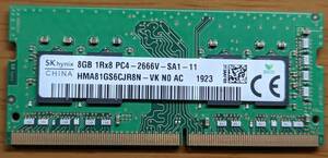 送料無料 SK Hynix ノートPC用増設メモリー 8GB 1枚 DDR4-2666 PC4-21300 HMA81GS6CJR8N-VK N0 AC PC4-2666V-SA1-11 260Pin S.O.DIMM