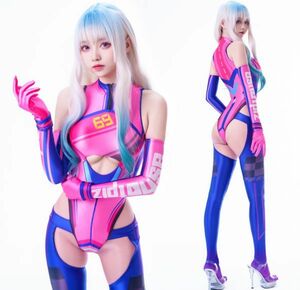  most new work pink * blue super lustre high leg zentai suit gloves Leotard race queen .. swimsuit body suit cosplay fancy dress costume 