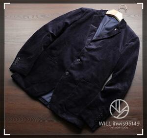 AS20　イギリス　テーラードジャケット　メンズ　XL(日本サイズでL程度)　スーツ　コーデュロイ　高品質　肉厚完売　紳士　ネイビー