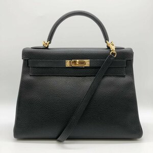 美品 HERMES エルメス ケリー32 □D刻印 ハンドバッグ バッグ ボックスカーフ ブラック 黒 ゴールド金具 カーフ レディース USED