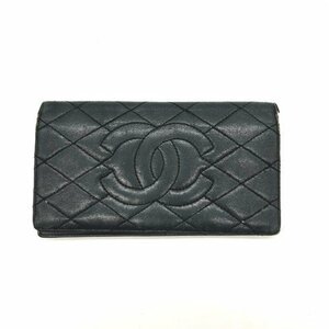 ジャンク品 CHANEL シャネル 長財布 マトラッセ ココマーク ブラック ラムスキン 黒 レディース メンズ 訳あり 中古