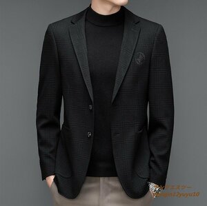 秋新品 メンズ テーラードジャケット 高級 ブレザー スプリングコート 刺繍 ジャンパー ストレッチ性 スーツ ブルゾン 紳士服 ブラック S