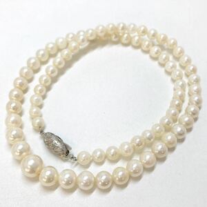 ［アコヤ本真珠ネックレス］d 重量約26.3g 約5.5-8.5mm珠 パール TOP約8.5mm グラデーション pearl necklace accessory silver DA0