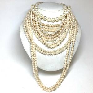 ［パールネックレス10点おまとめ］d 重量約457.5g 真珠 貝パール イミテーション 大ぶり ロング pearl necklace silver CE0
