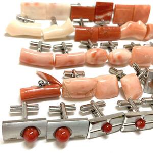 ［珊瑚カフスおまとめ］d 重量約188.0g サンゴ さんご コーラル coral 彫刻 枝 赤 桃色 men's accessory jewelry CE0
