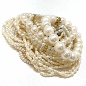 大ぶり有!!［淡水パールブレスレット10点おまとめ］d 重量約139.5g 真珠 ポテト ケシ ボタン pearl bracelet バングル silver シルバー DA0