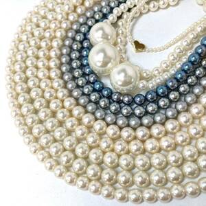 ［パールネックレス10点おまとめ］d 重量約296g 真珠 貝パール イミテーション 大ぶり ロング pearl necklace silver CE0
