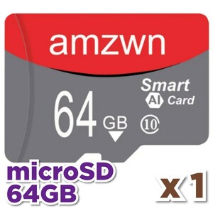 【送料無料】マイクロSDカード 64GB 1枚 class10 UHS-I 1個 microSD microSDXC マイクロSD 高速 AMZWN 64GB RED-GRAY