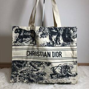 1円 Christian Dior クリスチャンディオールトートバック キャンバス グレー系 トワル ドゥ ジュイ エンブロイダリー ミディアム ネイビー