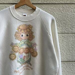 90s USA製 クリーム スウェットシャツ トレーナー FRUIT OF THE LOOM フルーツオブザルーム 少女 アメリカ製 古着 vintage ヴィンテージ L