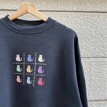 90s 00s USA古着 アニマル柄 刺繍 スウェットシャツ トレーナー TSi ネコ 猫 アメリカ古着 vintage ヴィンテージ XLサイ_画像1