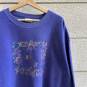 90s USA古着 紫 刺繍 スウェットシャツ トレーナー 花柄 BONNIE BLAIN 表起毛 インサイドアウト アメリカ古着 vintage ヴィンテージ