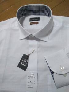 未使用／L41-84□Perfect Suit FActory パーフェクトシャツ、／山喜□セミワイドカラー長袖シャツ／白チェック、白×紺ギンガム切替