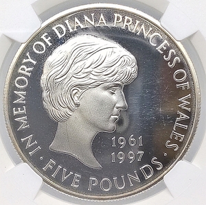 １円スタート 1999 英国 ロイヤルミント プリンセス ダイアナ 追悼記念銀貨 ￡5 高鑑定 NGC PF94 UC ノルウェー？ 北欧 アンティークコイン