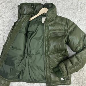 美品/希少色● ディーゼル DIESEL ダウンジャケット ブルゾン 2way フード収納可能 キルティング メンズ 緑グリーン M