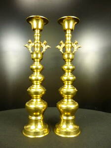 ★　仏具　銅製　真鍮　燭台一対　ローソク立て　★　総高さ５７ｃｍ　蝋燭台　燭架