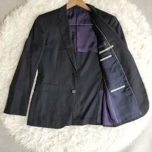 1円　PaulSmith ポールスミス×ゼニア　テーラードジャケット　黒　ストライプ　紫　シングル2B M キュプラ