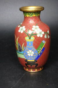 【友】中国景泰藍　銅胎掏絲琺瑯瓶　中国七宝花瓶　唐物　中国古美術