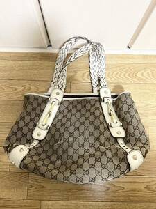 【used品】GUCCI グッチ トートバッグ ハンドバッグ GGキャンバス ホースビット レザー 編み込み レディース 肩掛け