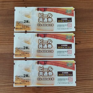 ビール共通券/ビール券　大びん 633ml ×2本（2700円相当）