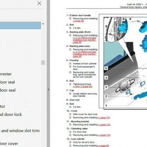 アウディ A4 B8 RS4 2008-2017 ワークショップマニュアル サービスリペアマニュアル 整備書 配線図 ボディー修理書の画像3