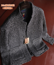 新品■灰黒TG185 メンズ ツィード wool ニット 中綿 テーラード ジャケット L 軽量 肉厚 ウール ブレザー イタリアンカラー ストライプ_画像8