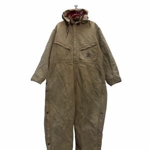 a512-5172 Carhartt ダック 中綿 長袖つなぎ W48 カーハート ワークウェア 作業服 ベージュ フード アメリカ製 古着卸 アメリカ仕入