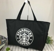 スタバ トートバッグ 　エコバック　超ビッグ 買い物袋　ブラック　新品 キャンバス　大人気　開口部ファスナー式_画像2