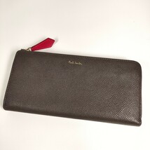 Paul Smith ポール スミス 長財布 サイフ ウォレット wallet 本革 サフィアーノレザー ブランド印字 ロゴ 型押し グレー ピンク バイカラー_画像1