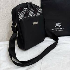 美品 レア BURBERRY BLACK LABEL バーバリーブラックレーベル ナイロン&本革 ミニショルダーバッグ ノバチェック 黒 #2629