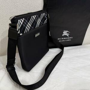 美品 激レア BURBERRY BLACK LABEL ナイロン&本革 スリムミニショルダーバッグ サコッシュ ノバチェック 黒 #2577