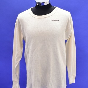 古着 90s USA製 Carhartt （カーハート）ハニカム サーマル シャツ カットソー トップス 白 L 長袖 L/S ロンTEE Tシャツ 米国 Vintageロゴの画像1
