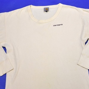 古着 90s USA製 Carhartt （カーハート）ハニカム サーマル シャツ カットソー トップス 白 L 長袖 L/S ロンTEE Tシャツ 米国 Vintageロゴの画像4
