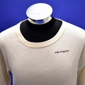 古着 90s USA製 Carhartt （カーハート）ハニカム サーマル シャツ カットソー トップス 白 L 長袖 L/S ロンTEE Tシャツ 米国 Vintageロゴの画像3