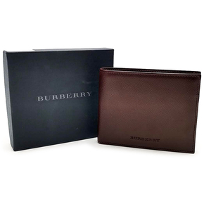 送料無料 美品 バーバリー BURBERRY 財布 二つ折り コンパクトウォレット ノバチェック レザー 本革 ボルドー系 メンズ