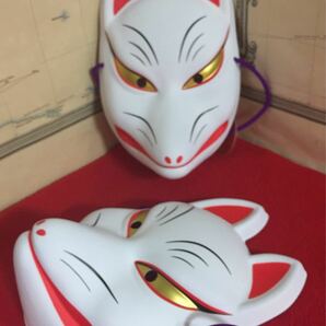 日本の伝統美「お面」祭り 縁日に きつね面‘白い狐面／まとめて２枚 プチプチなどに包んで大切に全国一律定形外配送の画像1