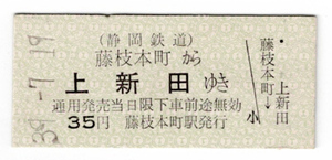 ★静岡鉄道（廃止線）★藤枝本町から上新田ゆき★乗車券★硬券★昭和39年