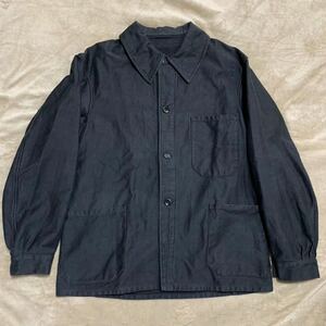 【貴重】30s French vintage Black light moleskin work jacket 4ボタン ブラックモールスキン ジャケット フレンチ ヴィンテージ