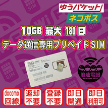 (10GB 180日間) (docomo回線) データ通信専用　プリペイドSIM（規定容量使用後は通信停止）_画像1