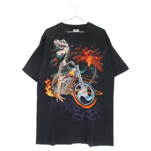 VINTAGE ヴィンテージ 90S LIQUID BLUE BAD TO THE BONE リキッドブルー ティラノ 両面プリント 半袖Tシャツ ブラック