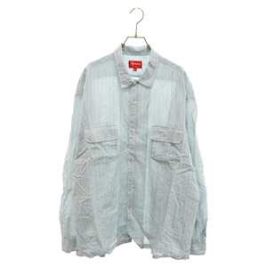 SUPREME シュプリーム 23SS Pinstripe Linen Shirt ピンストライプ リネン 長袖シャツ ブルー