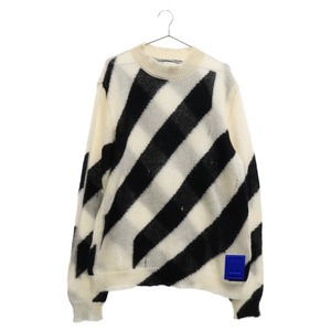 OFF-WHITE オフホワイト MOHAIR DIAG SWEATER モヘア クルーネック ニットセーター OMHE028E19B02002 ブラック/ホワイト