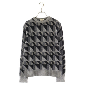 SAINT LAURENT PARIS sun rolan Paris 15AW 392598 Y1LT1 geo me Trick metallic crew neck knitted sweater gray 