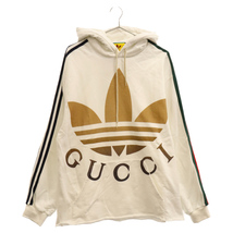 GUCCI グッチ×adidas ロゴプリントスウェットプルオーバーパーカー 722967 XJE1L ホワイト_画像1