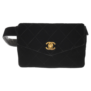 CHANEL Chanel matelasse велюр ремень сумка-пояс черный 
