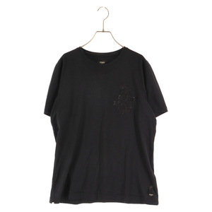 FENDI フェンディ Studded Logo Tee FY0894 チェストスタッズロゴデザインクルーネック半袖Tシャツ ブラック