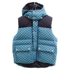 GUCCI Gucci GG CANVAS DOWN GILET GG Logo total pattern down vest jacket 770209 blue 