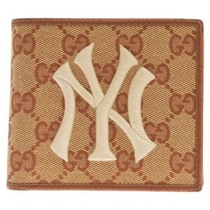 GUCCI グッチ×New York Yankees GGロゴ 二つ折り財布 ニューヨークヤンキース エンブロイダリー刺繍デザイン 547785 総柄ブラウン
