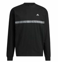 新品【メンズM】KN022 黒 ゴルフにオススメadidas アディダス 背面BIGロゴ クルーネック長袖シャツ　ヘビーウエイト コットン_画像3